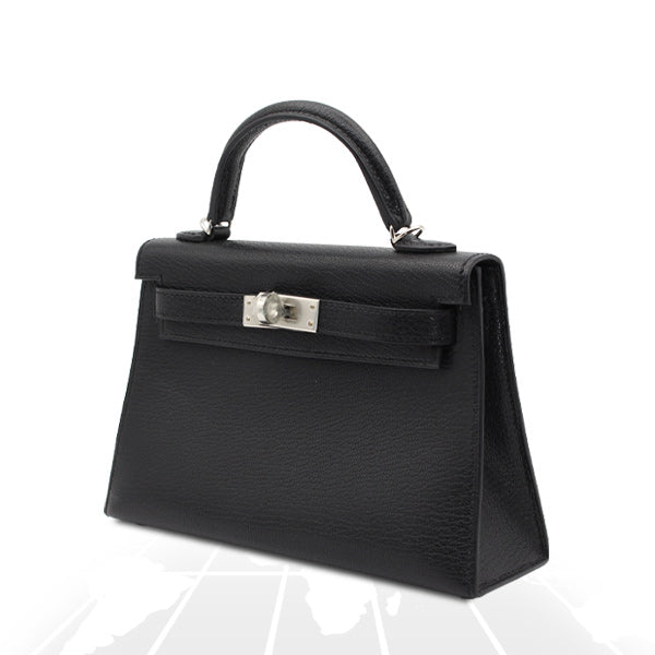 Hermes	Mini Kelly Chevre Chamkila Noir Silver Hardware