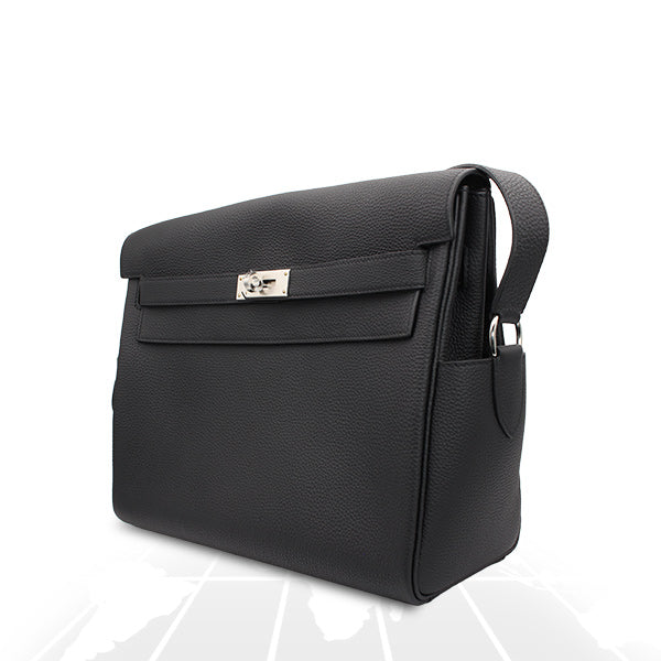 Hermes Kelly Messenger GM Black (89) Togo Palladium Hardware