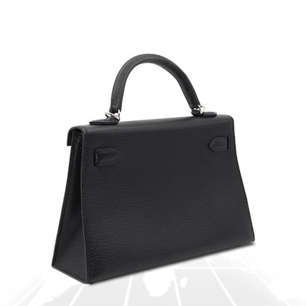 Hermes	Mini Kelly Chevre Chamkila Noir Silver Hardware