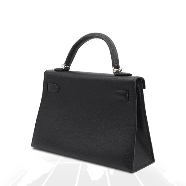 Hermes	Mini Kelly Chevre Chamkila Noir Silver Hardware
