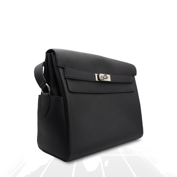 Hermes Kelly Messenger GM Black (89) Togo Palladium Hardware