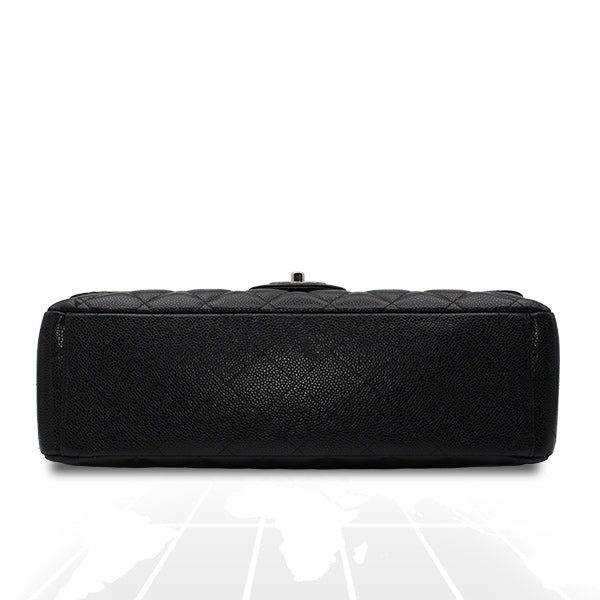 Chanel Double Flap Maxi Bag Black Caviar Silver Hardware