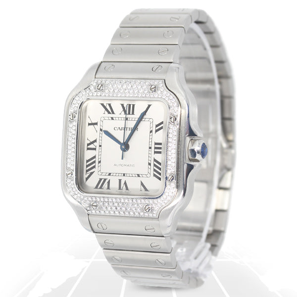 Cartier Santos De Cartier Medium “Factory Diamond Bezel” W4SA0005